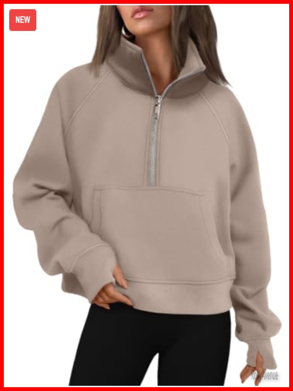 Womens Half Zip Fleece Pullover Sweatshirt Thumb Holes Kangaroo Pocket